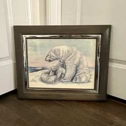 Vintage Framed Print “Polar Bears” By Alaskan Artist Patti Lindstrand 17/22 Inch