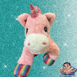 37" Plush Laying Pink Unicorn with Hot-Pink Mane, Shimmery Pink Hooves