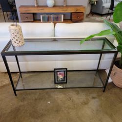 Restoration Hardware Glass Console Table with Lower Shelf