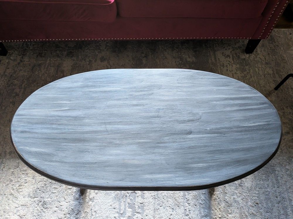 Grey Painted Wood Oval Coffee Table