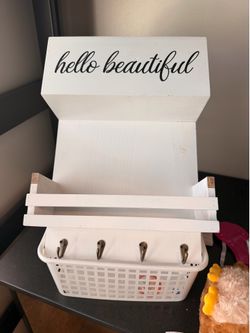 COME PICK UP TODAY ONLY White Wood Wall Organizer with Hooks