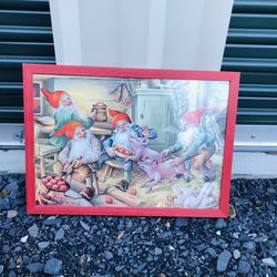 Framed “A Danish Christmas Eve” Gnome Elf Print Art 
