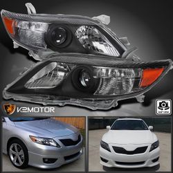 Black Fits 2010-2011 Toyota Camry Projector Headlights Assembly Lamps Left+Right