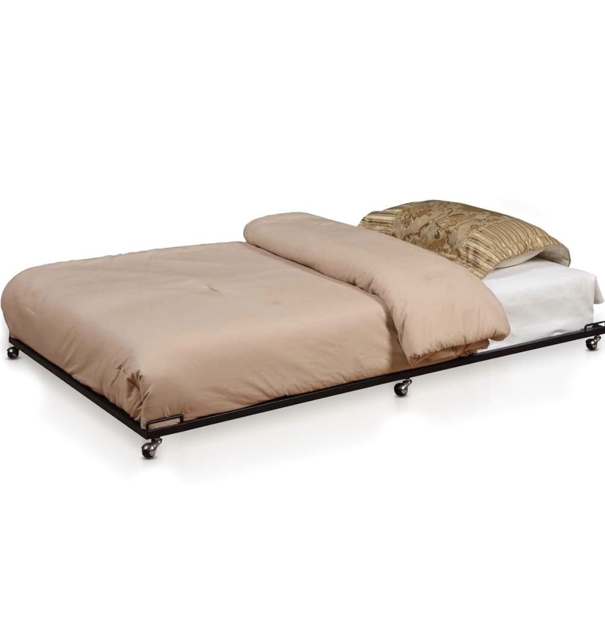 Twin Size Black Metal Roll Out Trundle Bed Frame