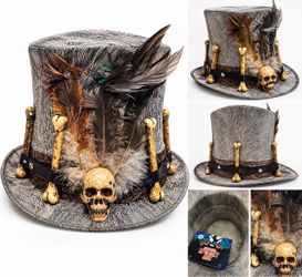 Voodoo Witch Doctor Top Hat with Skull and Bones