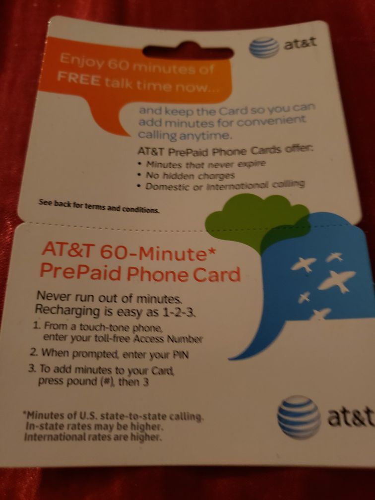 AT&T 60 MIN. PRE-PAID PHONE CARD N RELOADED N REUSABLE 2!!!!!!!!!!!!!!!!!