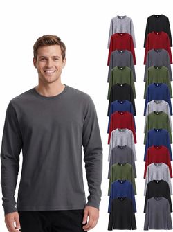 6 Pack Shyyween Mens Long Sleeve T-Shirts Bulk Basic Soft Crew Neck Cotton Tees Long Sleeve Shirt