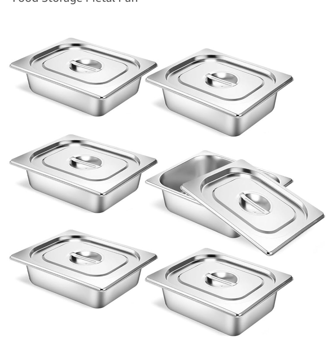 6 Set Stainless Steel Hotel Pans 1/2 Size 2 1/2 Inch Deep With Lids, Anti-Jam Chafing Steam Table Pans, Catering Food Storage Metal Pan