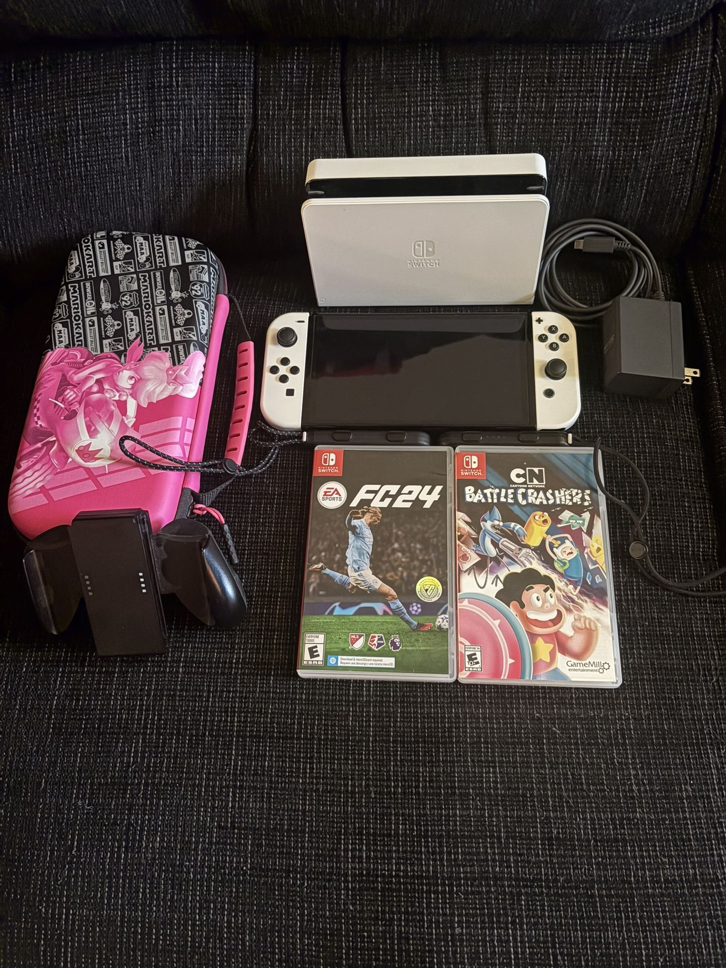 Nintendo Switch OLED with Case 3 Games And 128 MicroSD