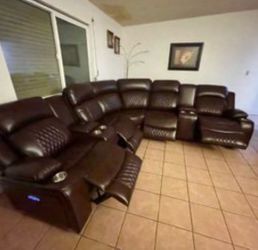 Brown Leather Sectional Set with power reclining seats