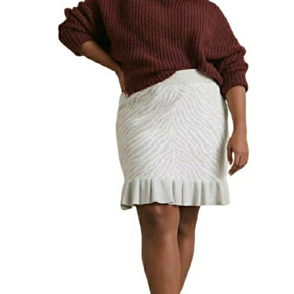 NWT Anthropologie Dolan Left Coast Zebra Ruffled Knit Mini Skirt-1X