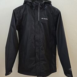 Columbia Omni-Tech Waterproof Breathable Zip Up Black Jacket with Hoodie  Windbreaker Youth  Kids Children's Size L Large Top Coat 