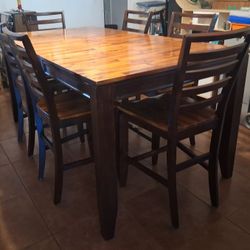 Wood Hightop Dining Table & 6 Chairs 