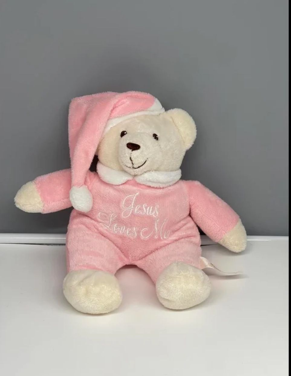 Retired Jesus Loves Me Plush Dan Dee Bear Sleeping Cap Pink Toy 11” 2010 Rare!
