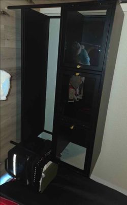 Black Metal Display Cabinet/TV Stand/Entertainment Center with Glass Doors