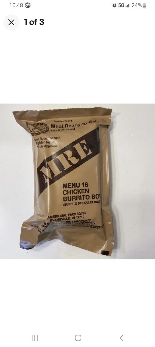 USGI ARMY MRE Meal Ready to Eat Menu #16 Chicken Burrito Bowl
