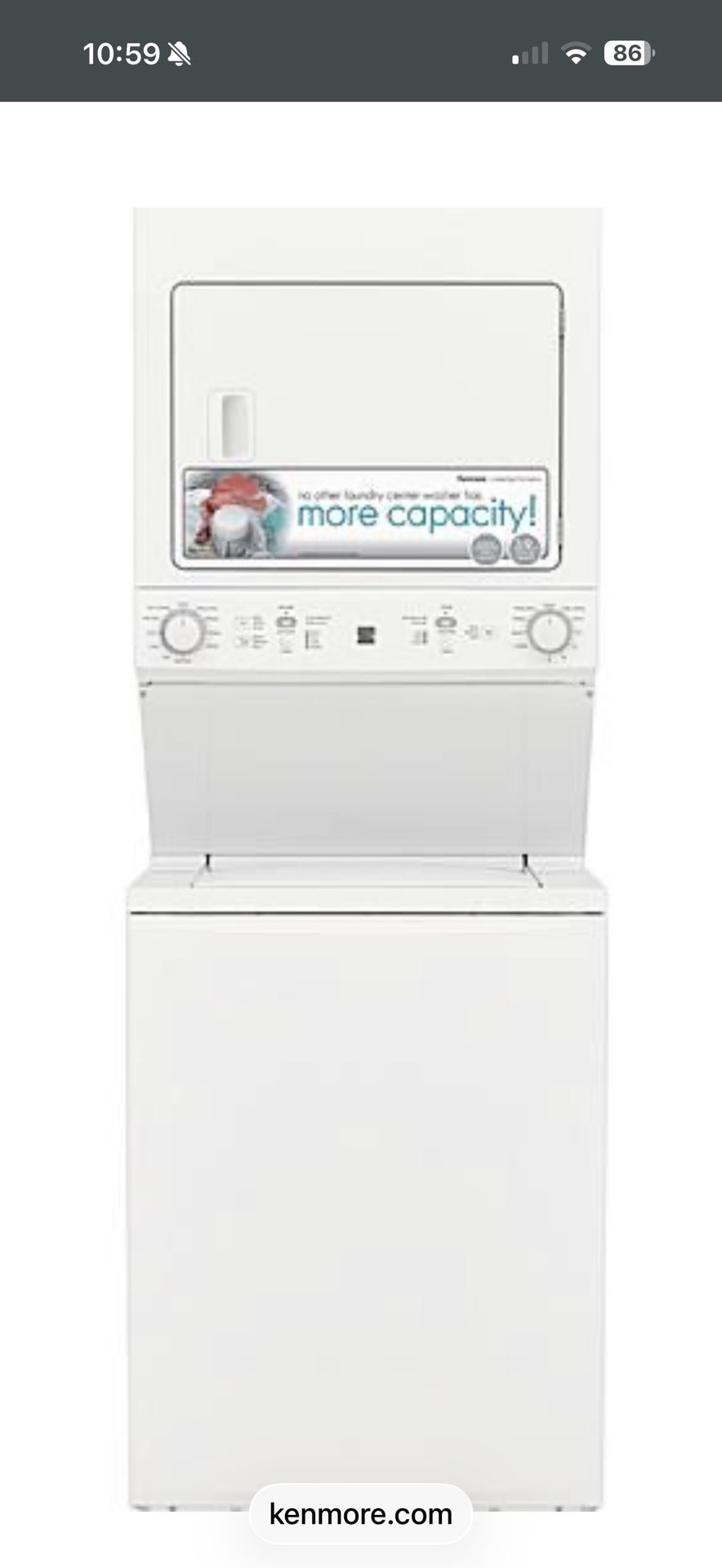 Kenmore High Efficiency 27" Super Capacity 3.8 cu. ft. Electric Laundry Center - White