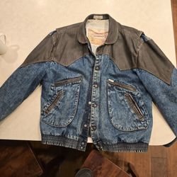 Vintage Leather And Denim Jacket