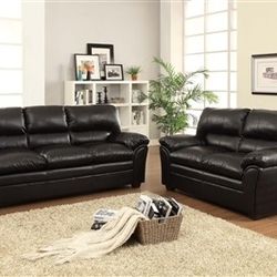 Brand New Black Faux Leather Sofa + Loveseat 2PCs Set