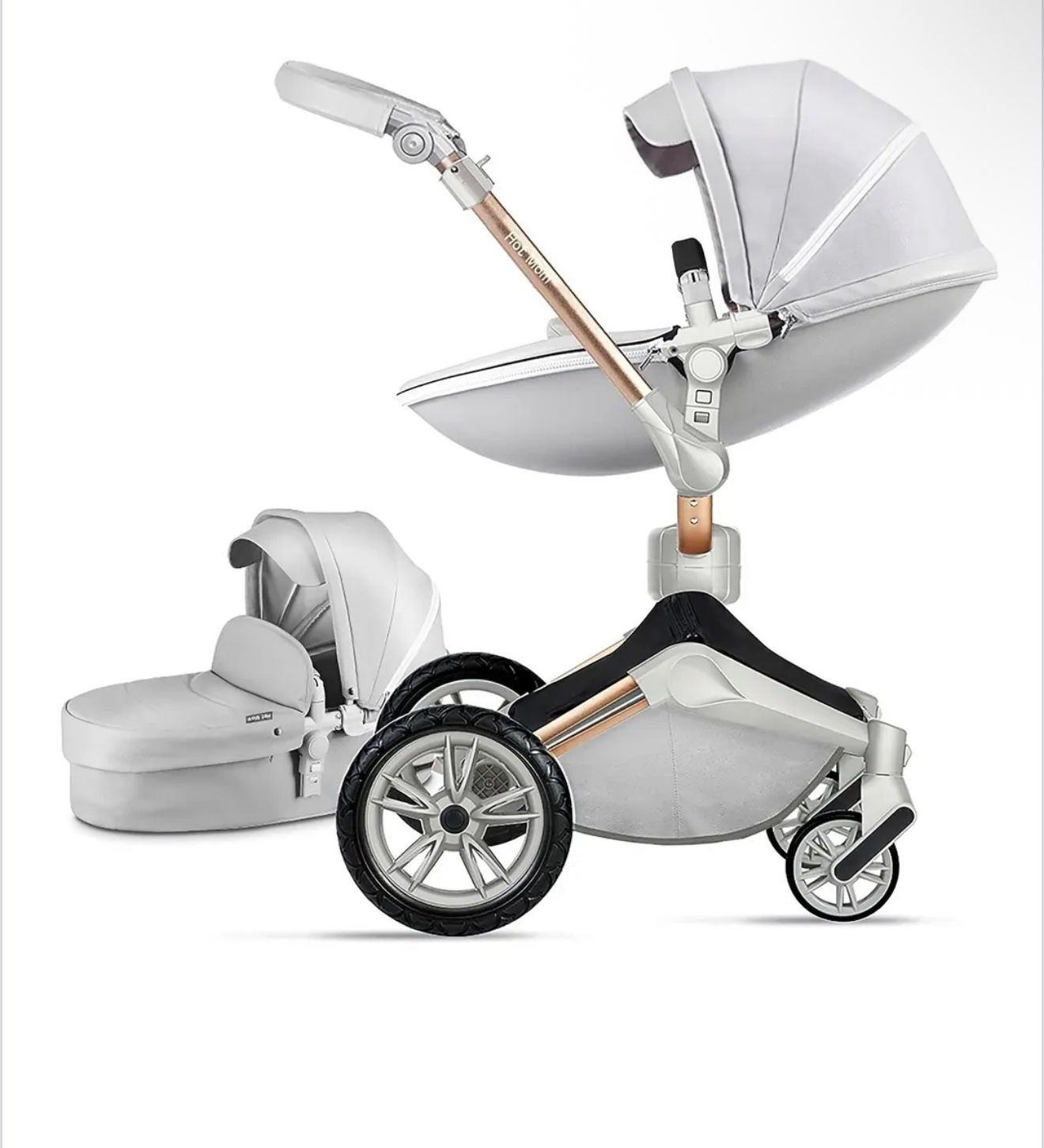 Hot Mom Stylish Baby Stroller: F23 Height-Adjustable Seat and Reclining Baby Carriage - Grey
