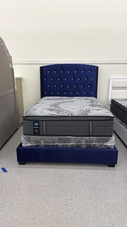 STORE CLOSING! BLUE VELVET QUEEN BED