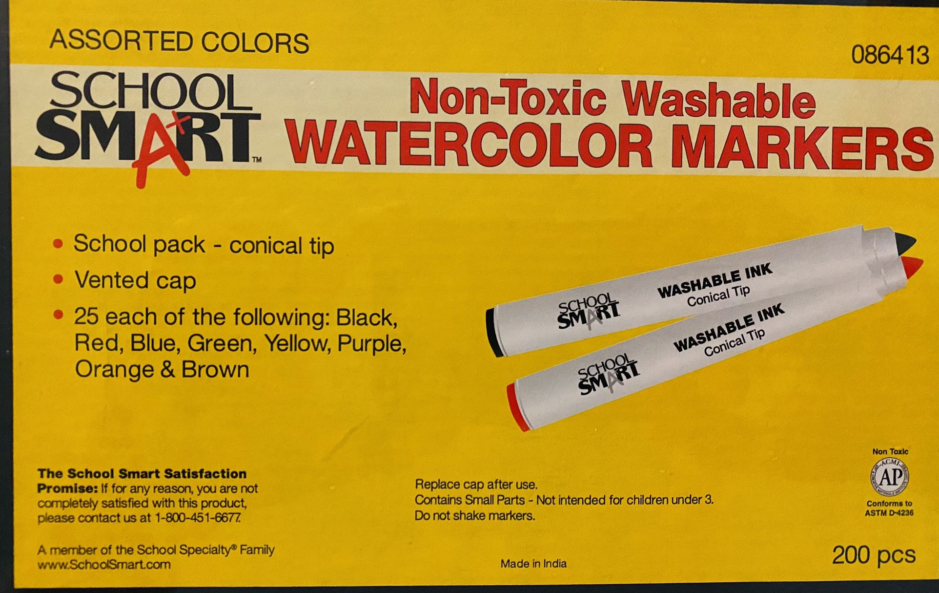 School Smart Non-Toxic Washable Watercolor Markers (Set of 200)