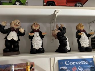 Set of 4 Waiter Figurines with Bow Ties
