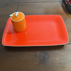 Serving Plate With Serving Sauce Or Spice Holder 