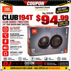 JBL Car Speakers Set 3/4" Dome Tweeters 150 Watts Club 194T 🚨 Payment Options Available 🚨 No Credit Needed 🚨