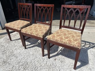 Vintage Wood Upholstered Side Chairs - set of 3 - Dining Chairs-