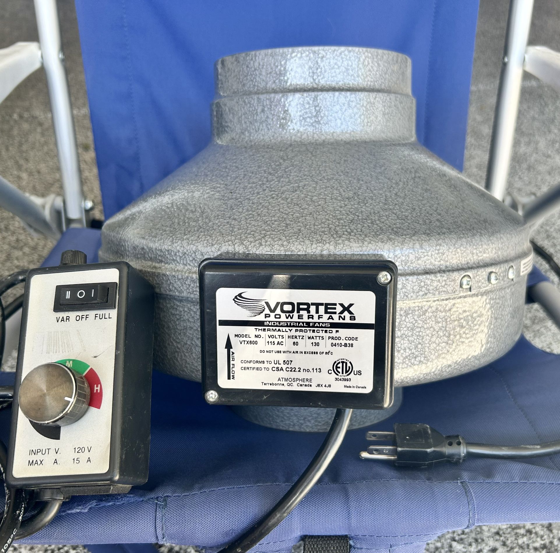 Vortex Powerfans VTX600 Industrial Fan w/ Variable SSpeed Controller