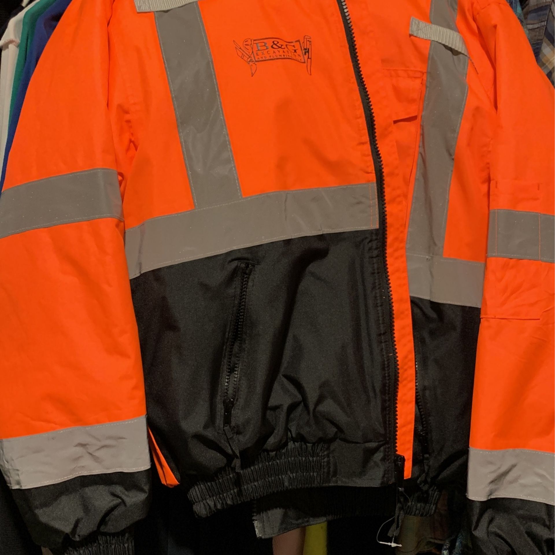 Hi Vis Safety Orange Construction Bomber Jacket Medium