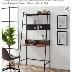 NEW Walker Edison Freya Urban Industrial Ladder Desk with Metal Magnet Board, 36 Inch, Rustic Oak
