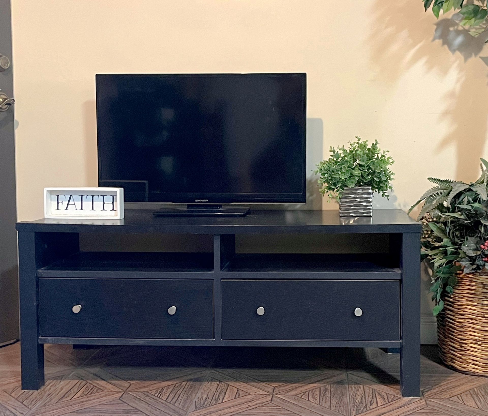 Black TV Stand - 2 Drawers, 2 Shelves