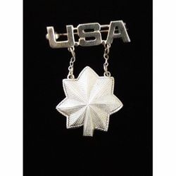 Vintage Solid Sterling Silver Lt. Colonel USA w Chain Dress Pin. Made in USA