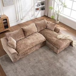 New 103.15 in. Chenille Modular Cloud Sectional Sofa in. Brown with Chaise Modern Compressed sofa with Pillows
