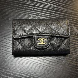 Chanel Card Holder Quilted Caviar Gold-tone Black