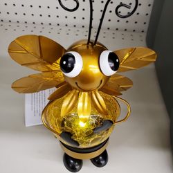 Solar LED Lights 8.2" Bee Crackle Ball Garden Decor Decorative