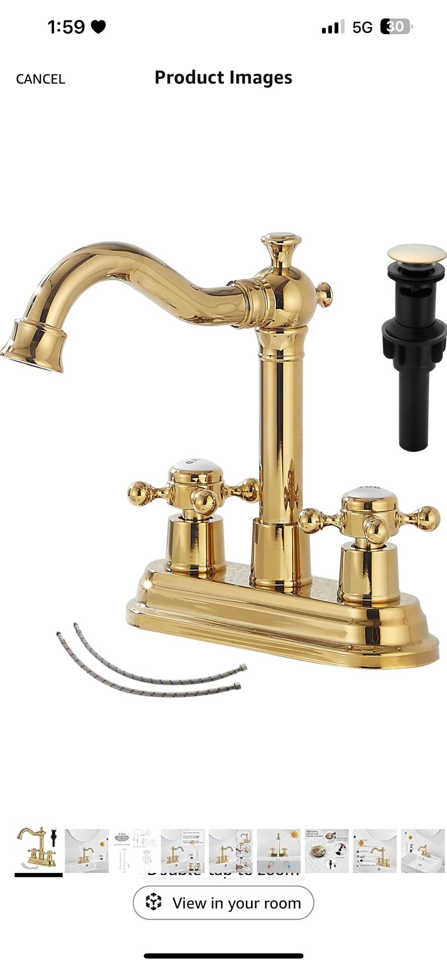 GGStudy Bathroom Faucet Polished Gold 2 Handles 4 Inches Centerset Bathroom Vanity with Drain Assembly