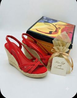 NIB Vintage Siri Red Canvas Espadrille Wedges-9