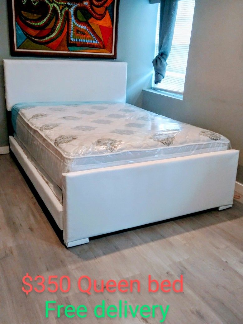 $399 White Queen Bed Frame With Mattress And Boxspring Brand New Free Delivery