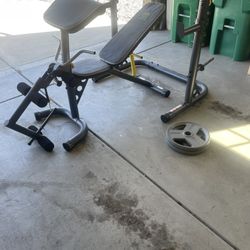 Adjustable Weight Bench, Squat Rack, And Weights