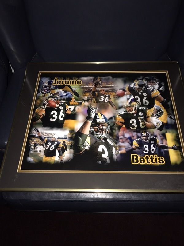 20 x 24 Framed in Black & Gold Jerome Bettie Career Collage! Excellent Piece for the Bus' Fan! Double Matted in Steeler Black & Vintage Gold Linen!