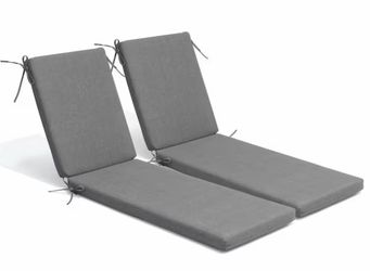 2-Piece Patio Lounge Chair Cushion with Straps in Gray