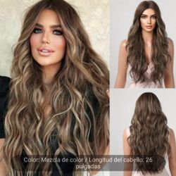Butterfly Haircut Highlight Color Long Wavy Curly Wigs Middle Part Resistant Synthetic Wigs