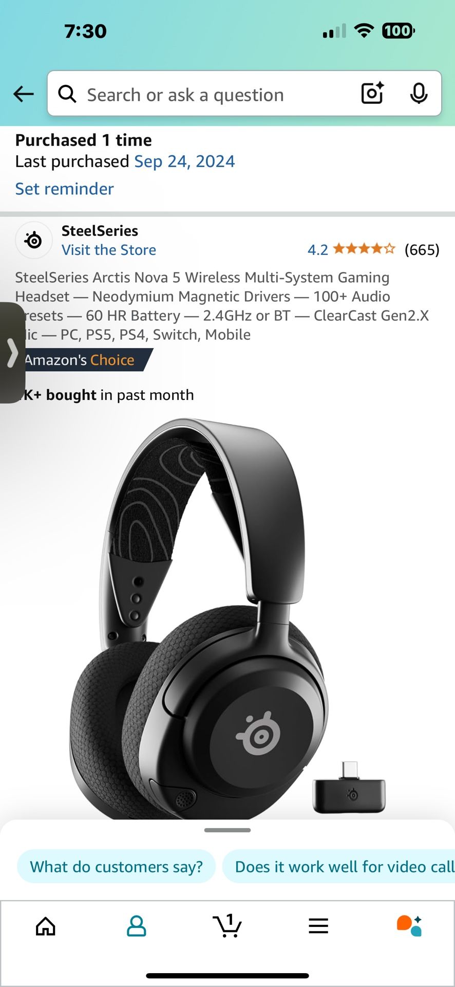 SteelSeries Arctis Nova 5 Wireless Multi-System Gaming Headset — Neodymium Magnetic Drivers — 100+ Audio resets — 60 HR Battery — 2.4GHz or BT — Clear