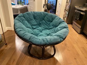 Original Pier 1 Imports Papasan Chair - Dark Rattan/Teal