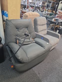 Gray Leather Power Recliner Chair