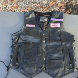 Women’s Leather Motorcycle Vests – Custom Patches – Size L
