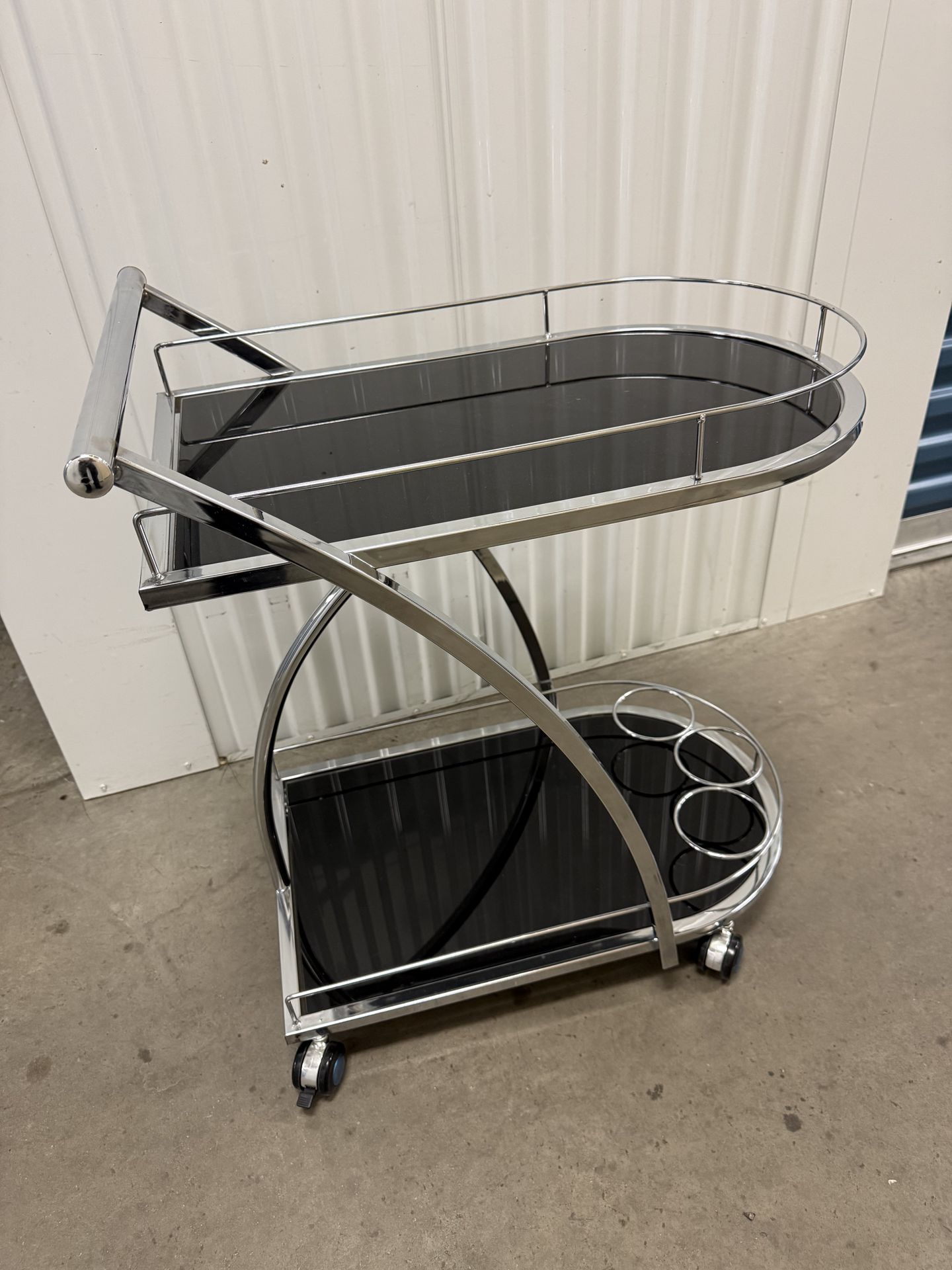 Chrome Metal Bar Wine Tea Serving Cart with Tempered Glass